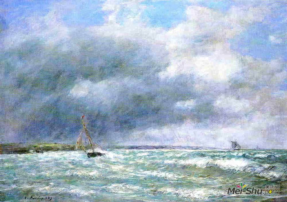 尤金·布丹(Eugene Boudin)高清作品《搁浅的小船》