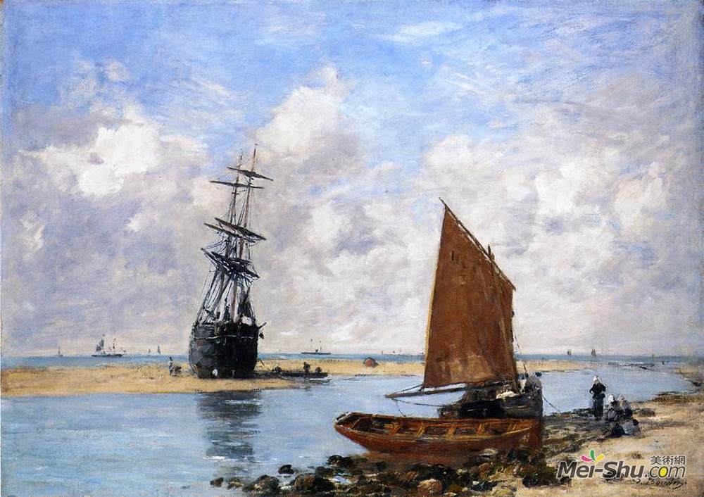 尤金·布丹(Eugene Boudin)高清作品《The Trouville Chanel, Low Tide》