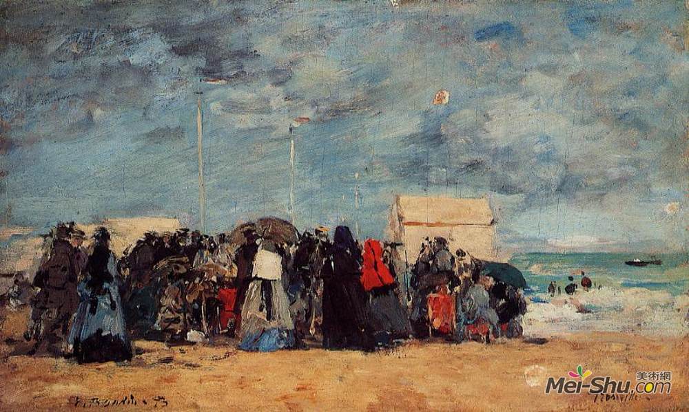 《特鲁维尔海滩风光》尤金·布丹(eugene boudin)高清