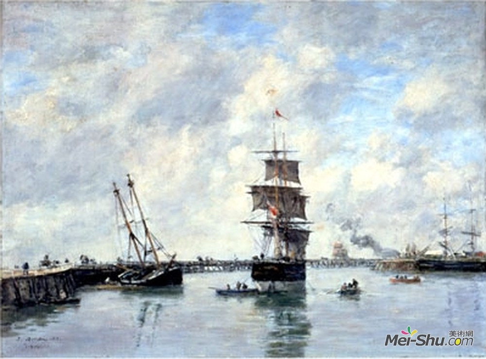 尤金·布丹(Eugene Boudin)高清作品《Trouville, piers, high tide》