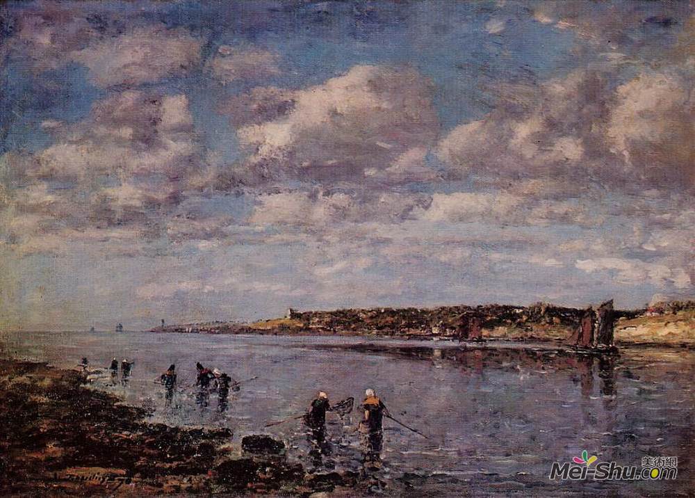 尤金·布丹(Eugene Boudin)高清作品《Women Fishing for Shrimp at Kerhor》