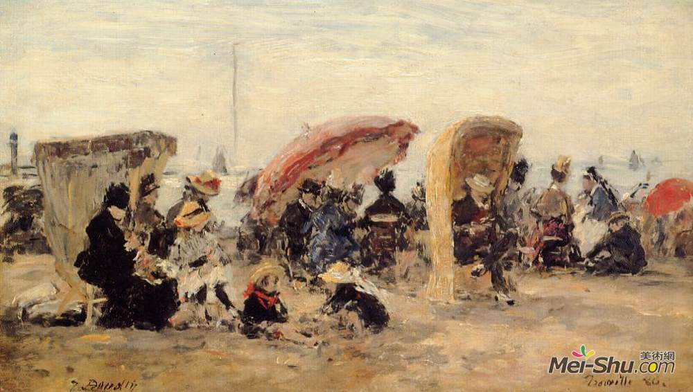 尤金·布丹(Eugene Boudin)高清作品《Women Fishing for Shrimp at Kerhor》