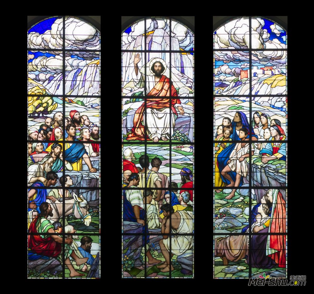 欧仁·本南德(Eugène Burnand)高清作品《Sermon on the Mount Windows at Herzogenbuchsee Reformed Chur》