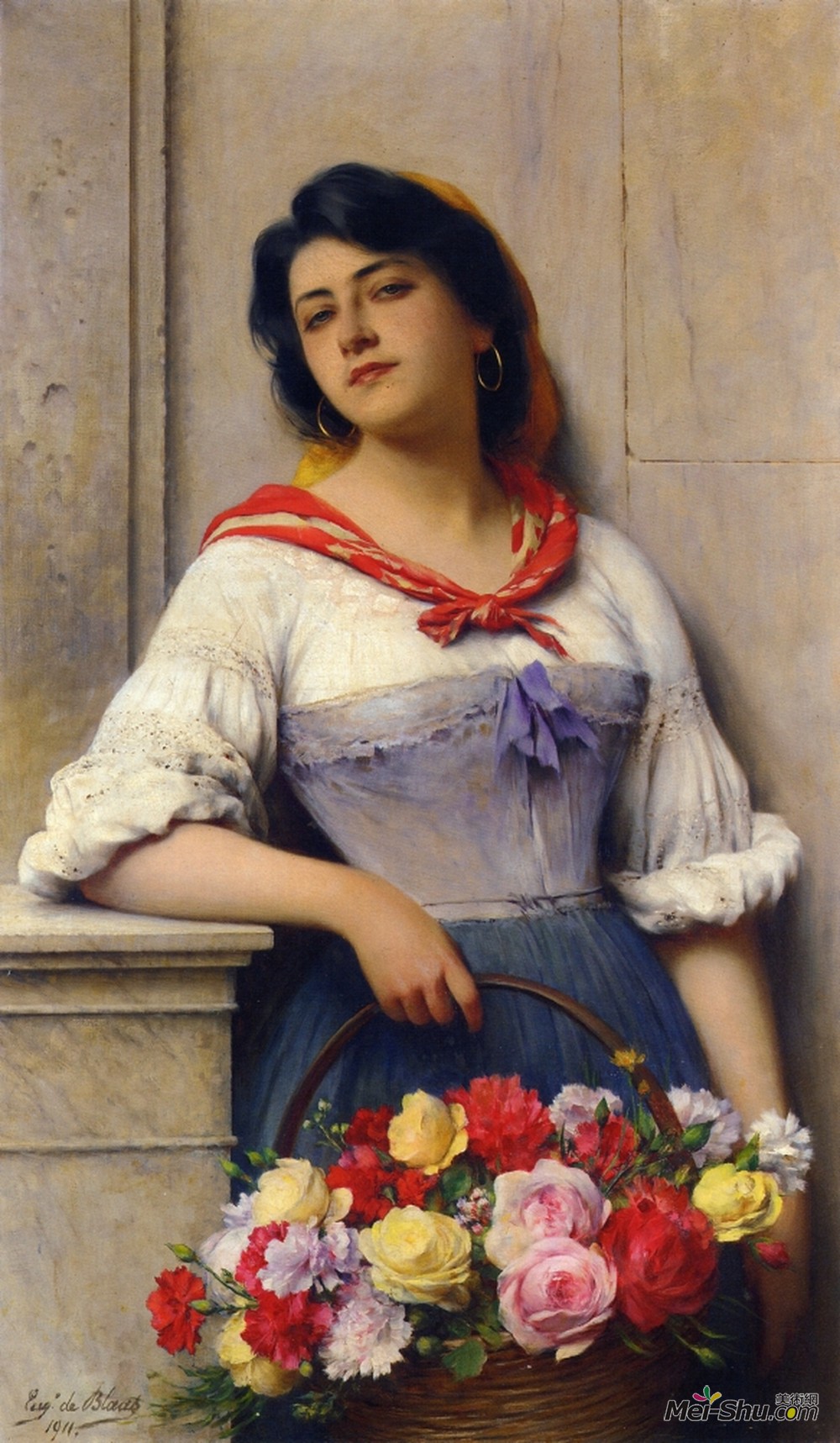 尤金·德·布拉斯(Eugene de Blaas)高清作品《花姑娘》