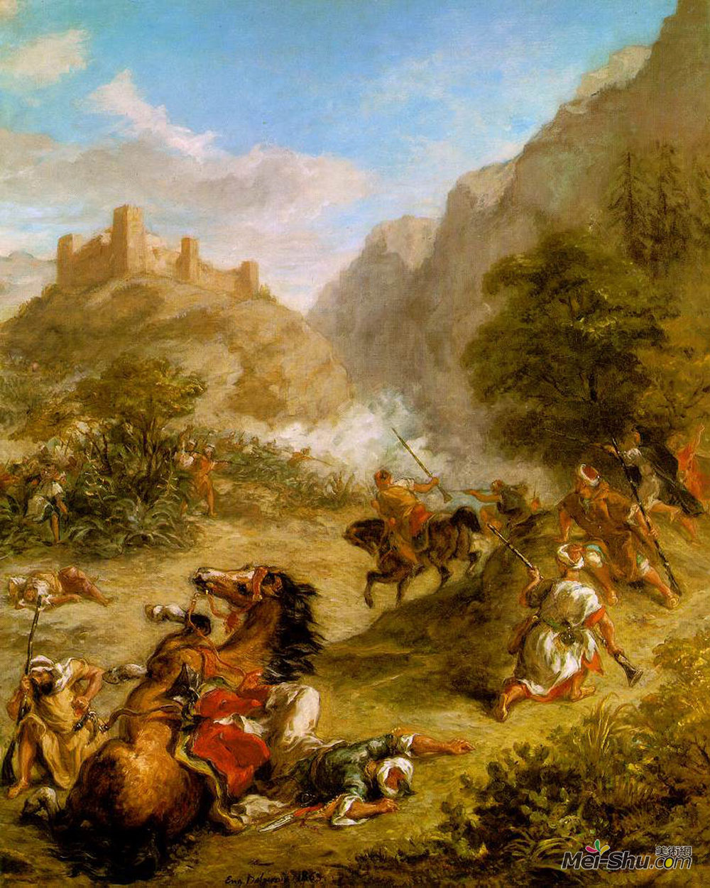 欧仁·德拉克罗瓦(Eugene Delacroix)高清作品《阿拉伯人在山上打斗》