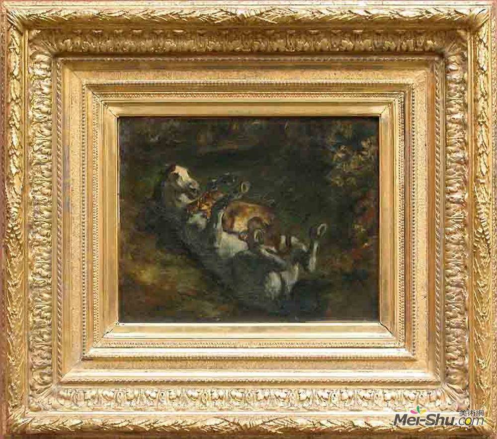 欧仁·德拉克罗瓦(Eugene Delacroix)高清作品《母狮攻击马》
