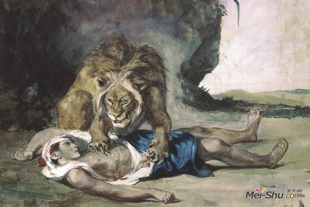 欧仁·德拉克罗瓦(Eugene Delacroix)高清作品《狮子撕裂尸体》