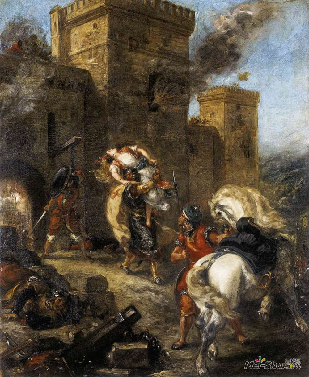 欧仁·德拉克罗瓦(Eugene Delacroix)高清作品《丽贝卡被圣殿骑士绑架，布赖恩德布瓦 - 吉尔伯特爵士》
