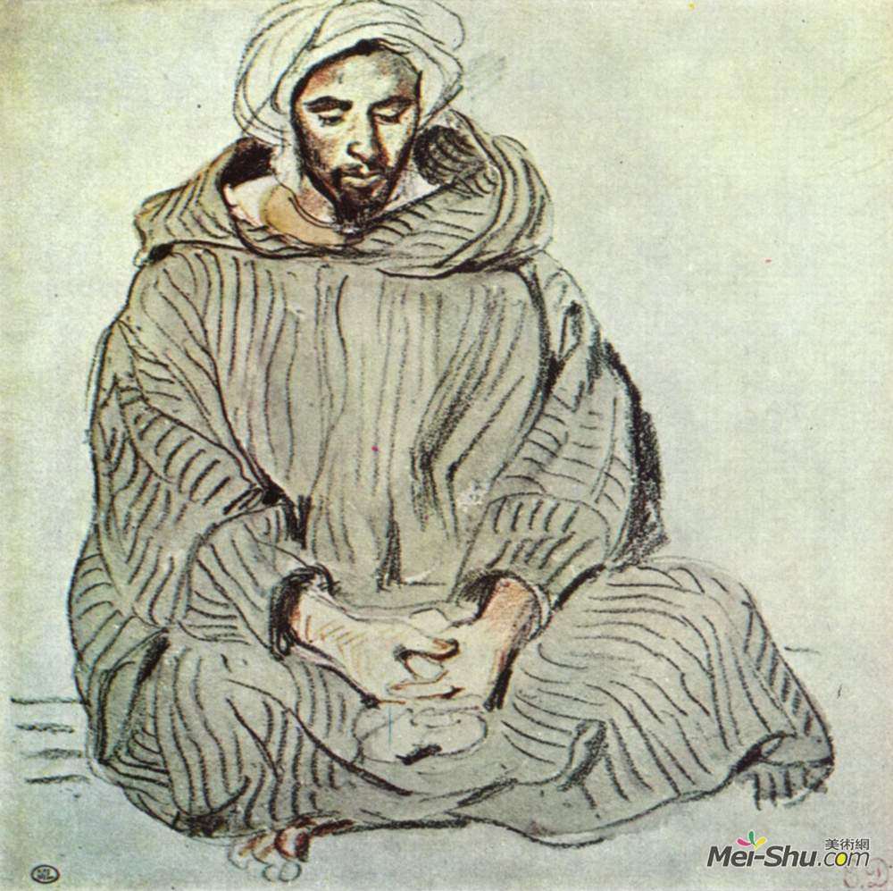 在丹吉尔坐着阿拉伯人欧仁德拉克罗瓦eugenedelacroix高清作品欣赏