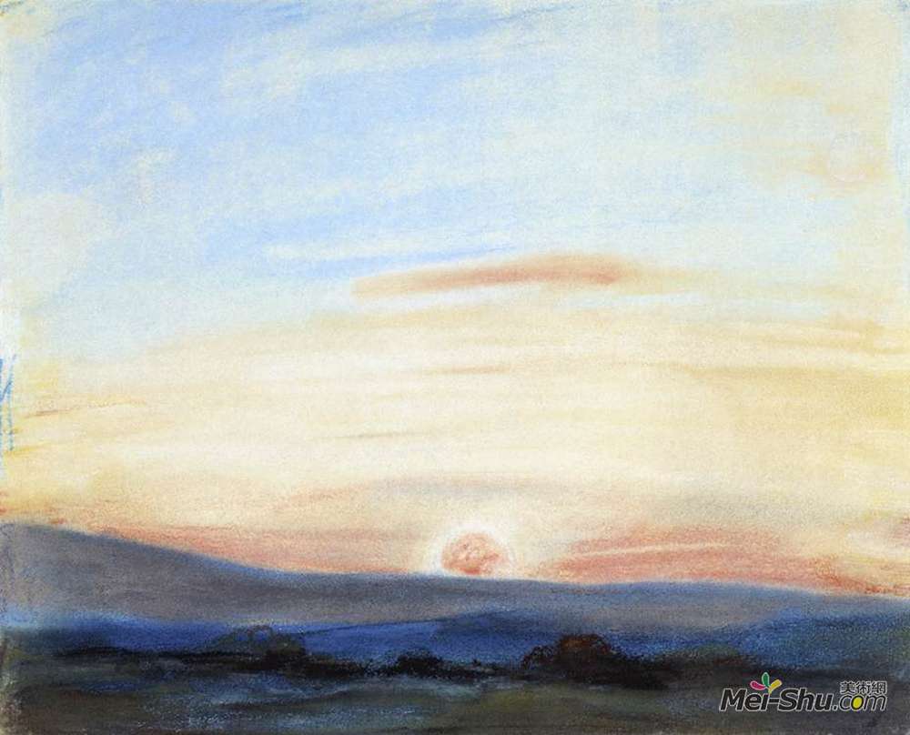 欧仁·德拉克罗瓦(Eugene Delacroix)高清作品《天空，夕阳的研究》