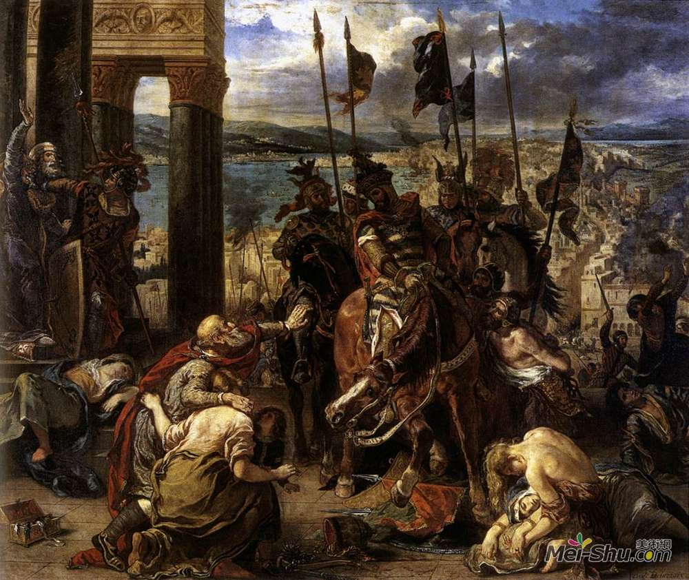 欧仁·德拉克罗瓦(Eugene Delacroix)高清作品《十字军战士进入君士坦丁堡，4月12日》
