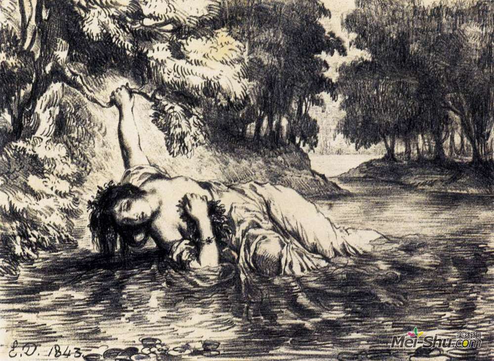 欧仁·德拉克罗瓦(Eugene Delacroix)高清作品《奥菲利娅之死》