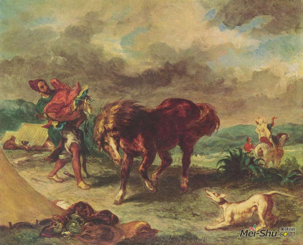 欧仁·德拉克罗瓦(Eugene Delacroix)高清作品《摩洛哥和他的马》