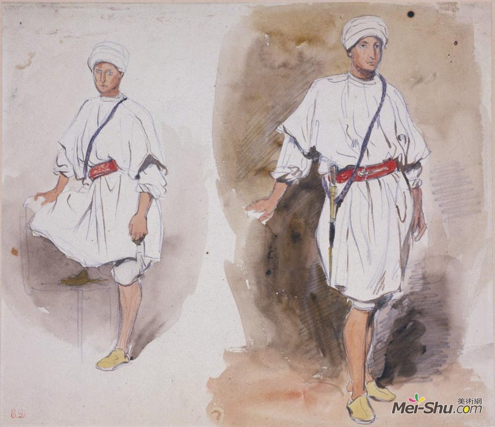 欧仁·德拉克罗瓦(Eugene Delacroix)高清作品《阿拉伯青年的两种观点》