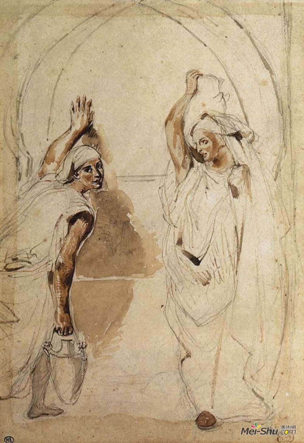 欧仁·德拉克罗瓦(Eugene Delacroix)高清作品《两个女人在井里》