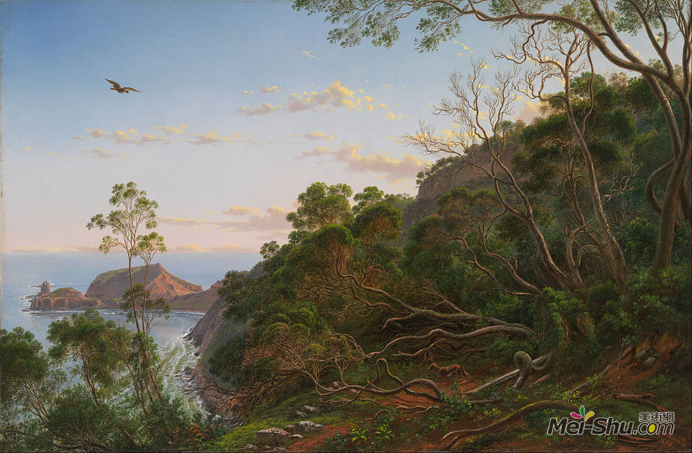 约翰·约瑟夫·尤金·冯·盖拉德(Eugene von Guerard)高清作品《Tea Trees near Cape Schanck, Victoria》