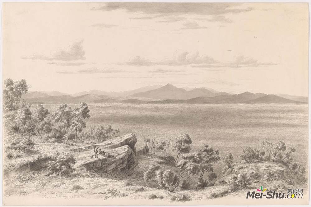 约翰·约瑟夫·尤金·冯·盖拉德(Eugene von Guerard)高清作品《View of a part of the Australian Pyrenees, little Mt Cole an》
