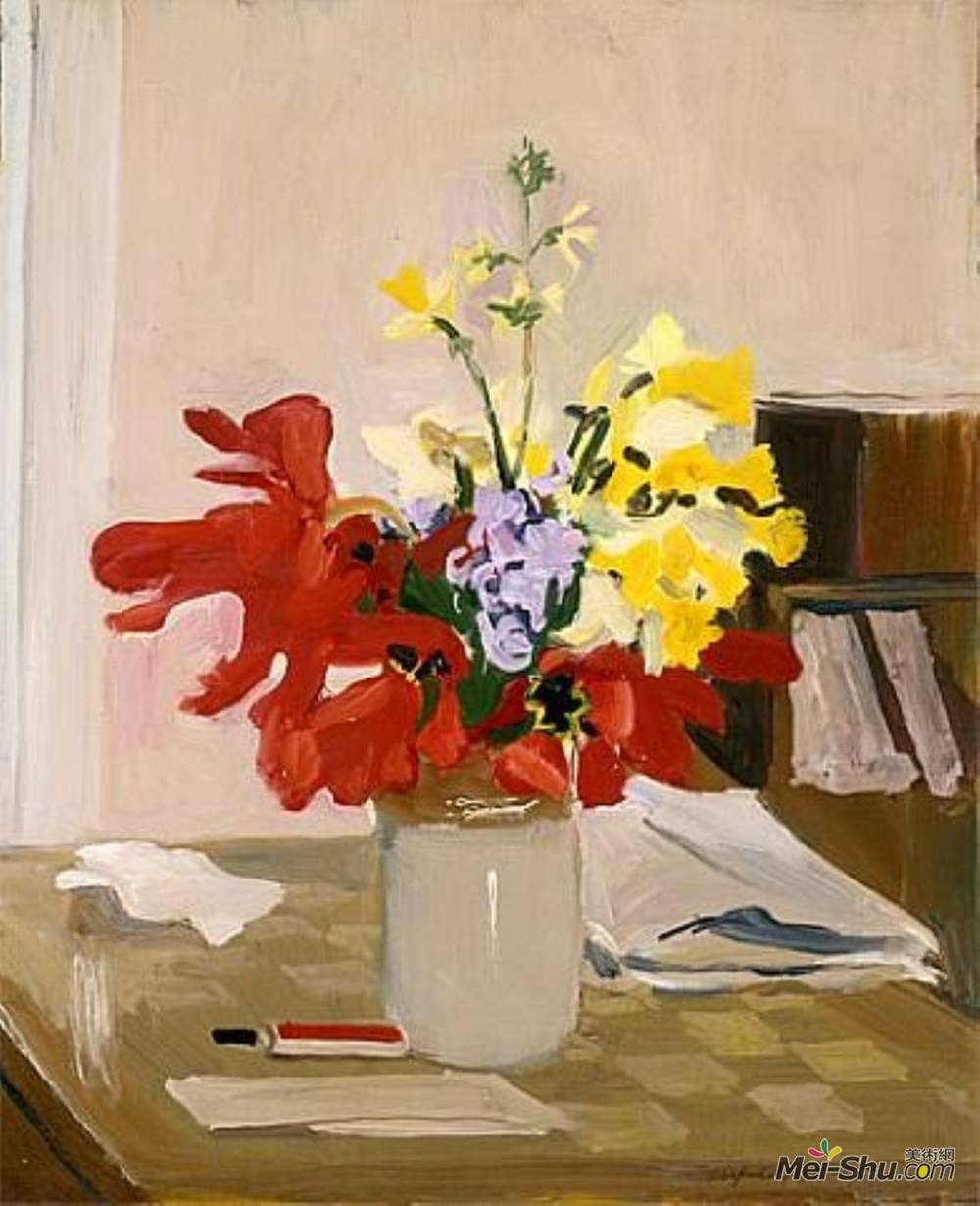 费尔菲尔德·波特(Fairfield Porter)高清作品《银莲花与水仙花》