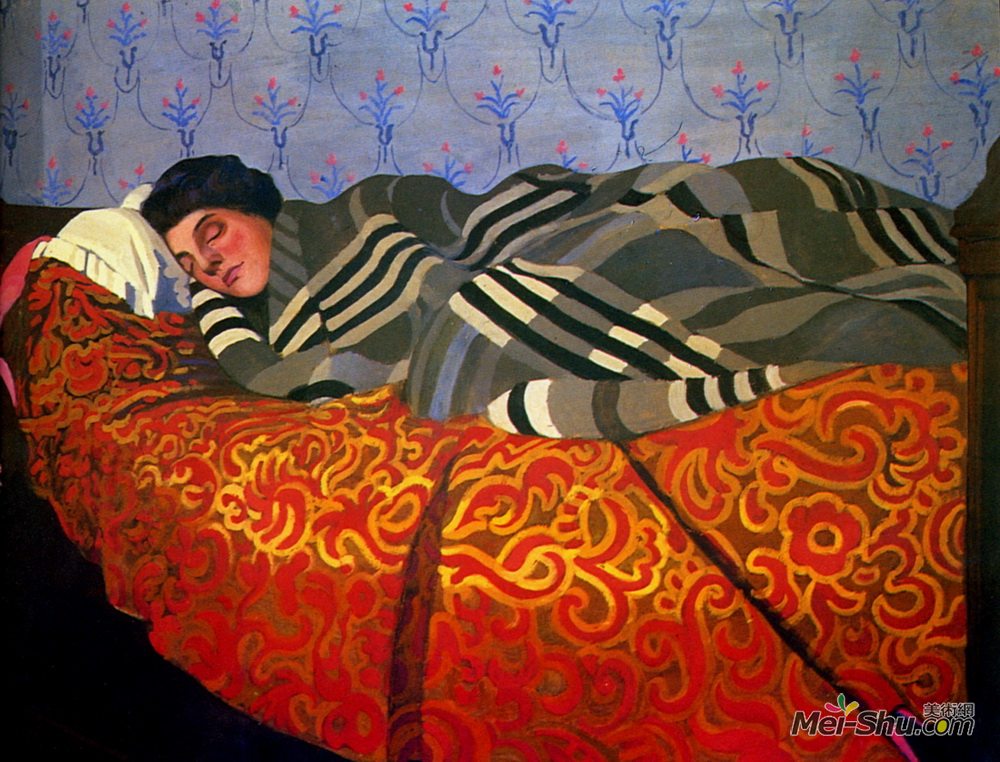 费利克斯·瓦洛顿(Felix Vallotton)高清作品《躺下的女人，沉睡》