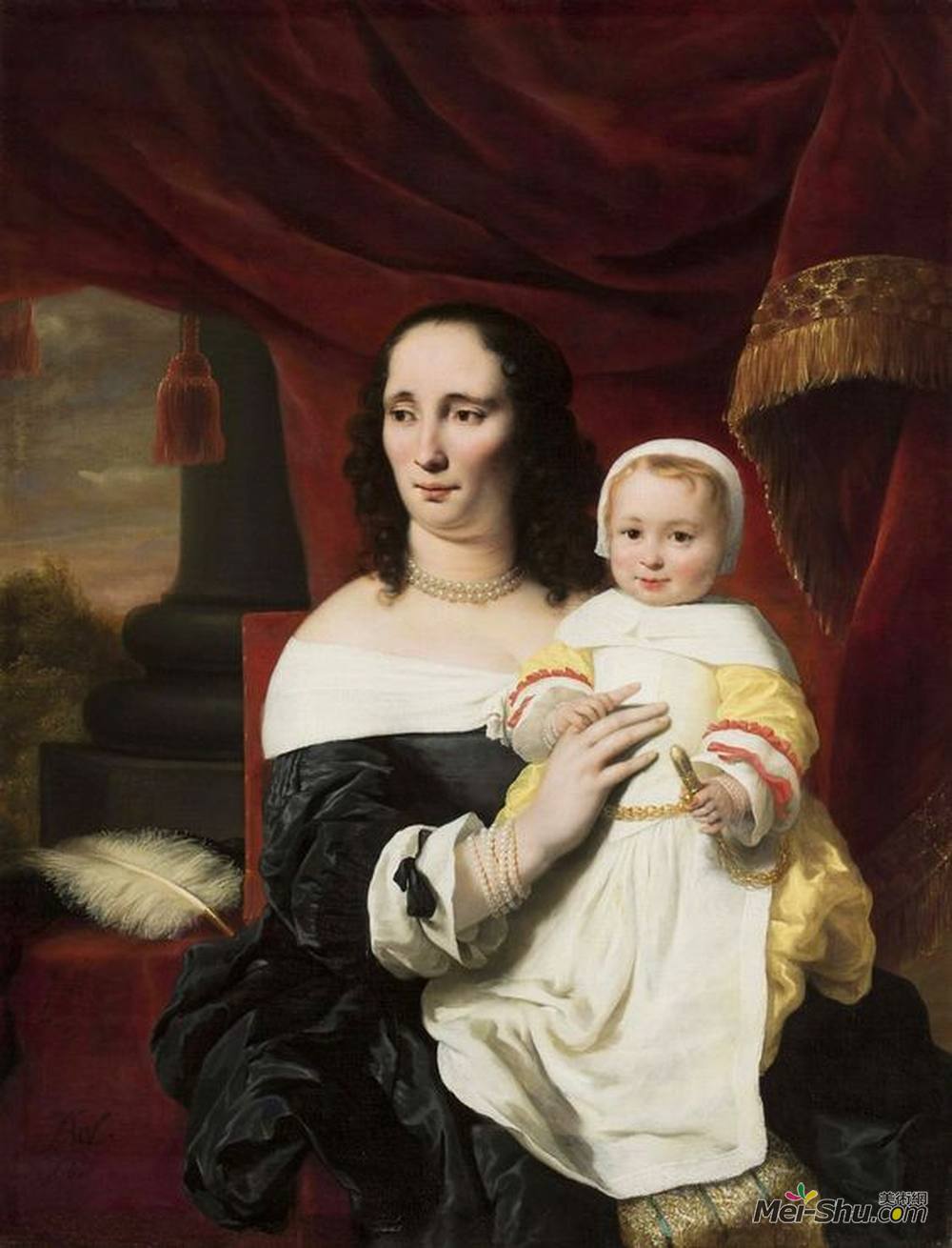 费迪南德·波尔(Ferdinand Bol)高清作品《Portrait of Johana De Geer-trip with Daughter》