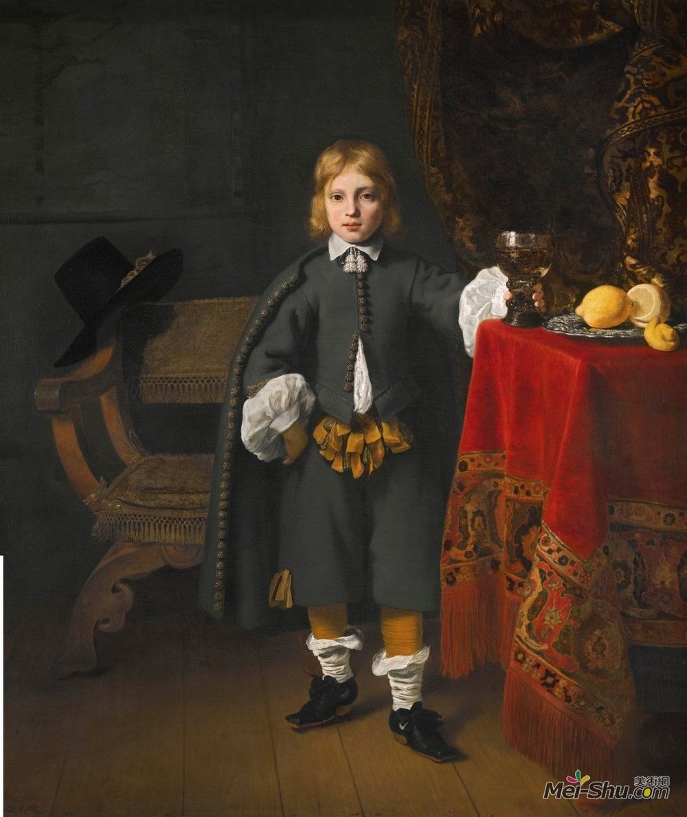 费迪南德·波尔(Ferdinand Bol)高清作品《一个男孩的肖像，据说是艺术家的儿子，年迈》