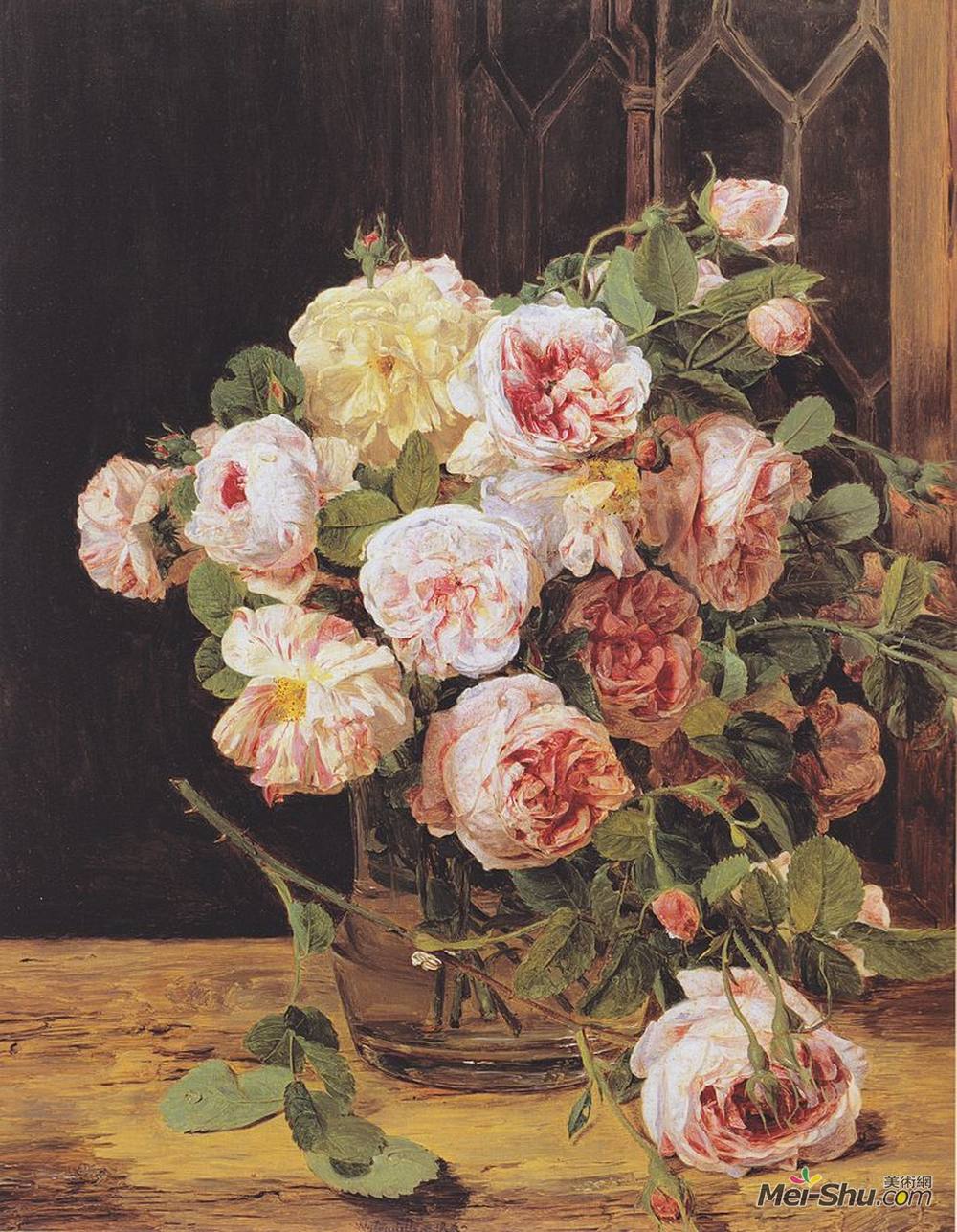 年代:1832 风格:毕德麦雅 类型:花卉 title:bouquet of roses at the