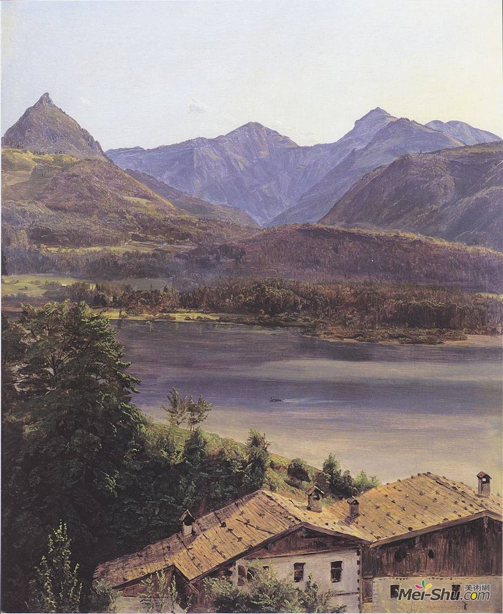 费尔迪南德·乔治·瓦尔特米勒(Ferdinand Georg Waldmüller)高清作品《沃尔夫冈湖》