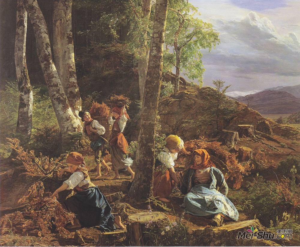 费尔迪南德·乔治·瓦尔特米勒(Ferdinand Georg Waldmüller)高清作品《rushwood collectors in the Wienerwald》