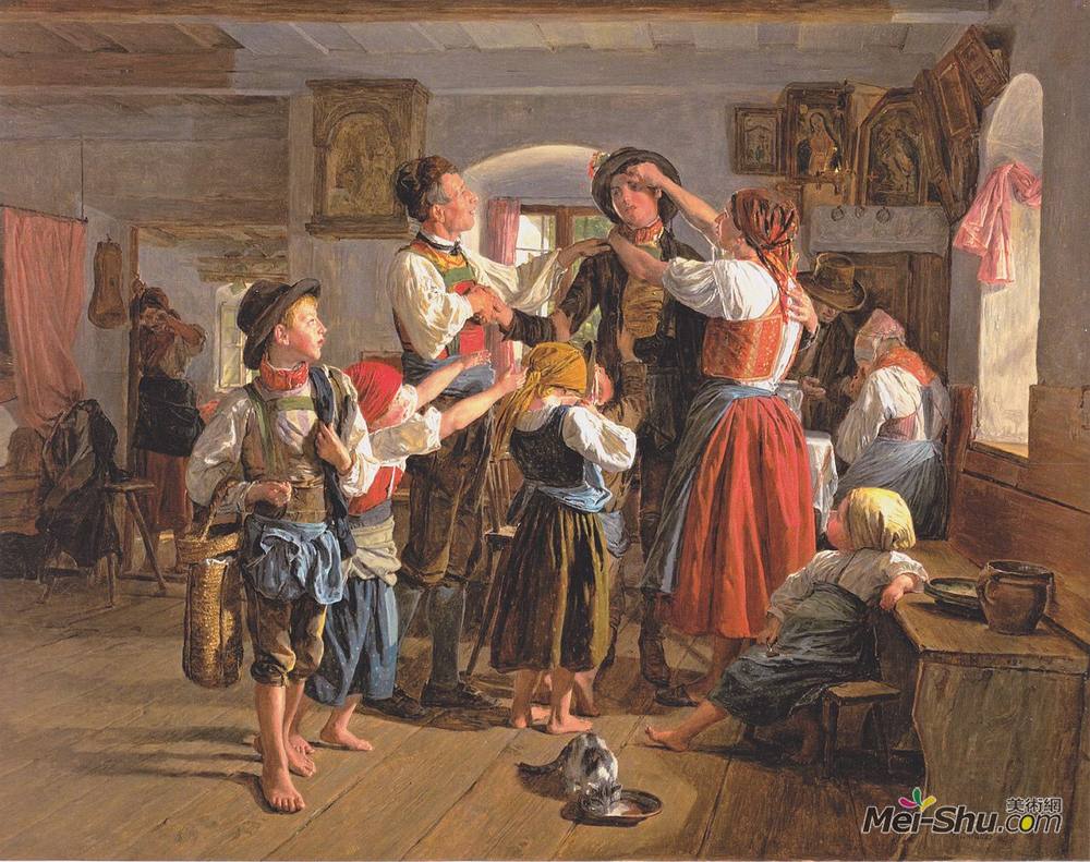 费尔迪南德·乔治·瓦尔特米勒(Ferdinand Georg Waldmüller)高清作品《征兵的离去》