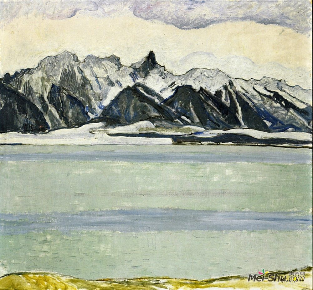 费迪南德·霍德勒(Ferdinand Hodler)高清作品《Lake Thun with Stockhornkette in Winter》