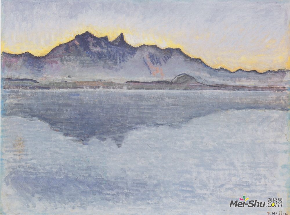 费迪南德·霍德勒(Ferdinand Hodler)高清作品《Thun, Stockhornkette, evening》