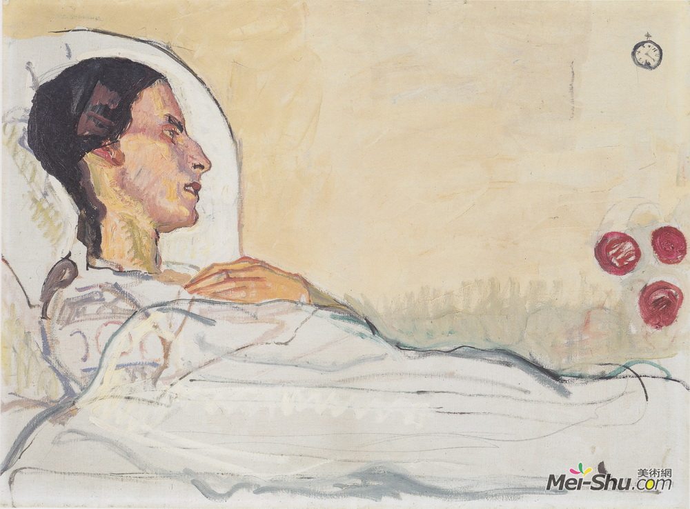 费迪南德·霍德勒(Ferdinand Hodler)高清作品《Valentine Gode Darel in hospital bed》