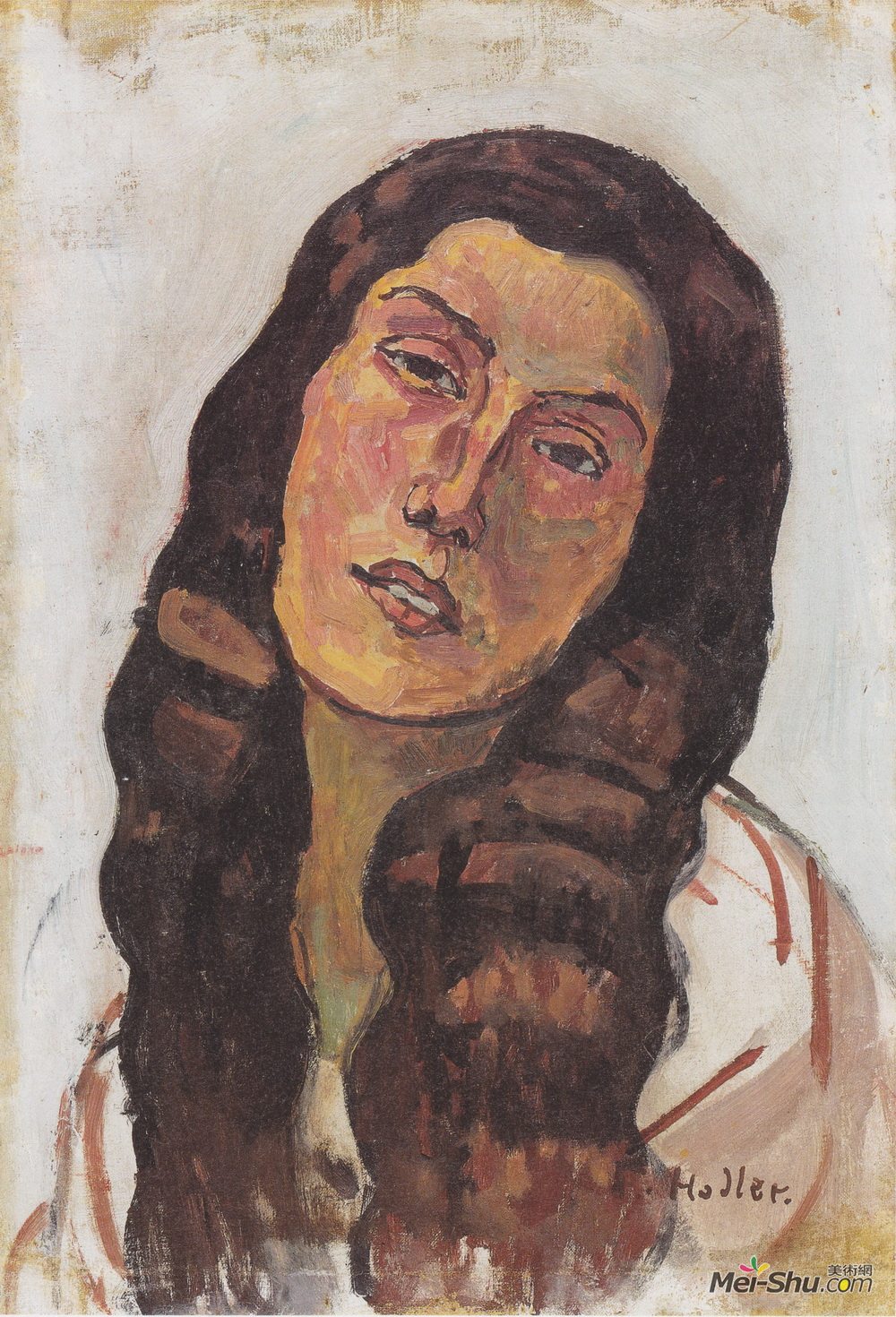 费迪南德·霍德勒(Ferdinand Hodler)高清作品《Valentine Gode Darel, with disheveled hair》