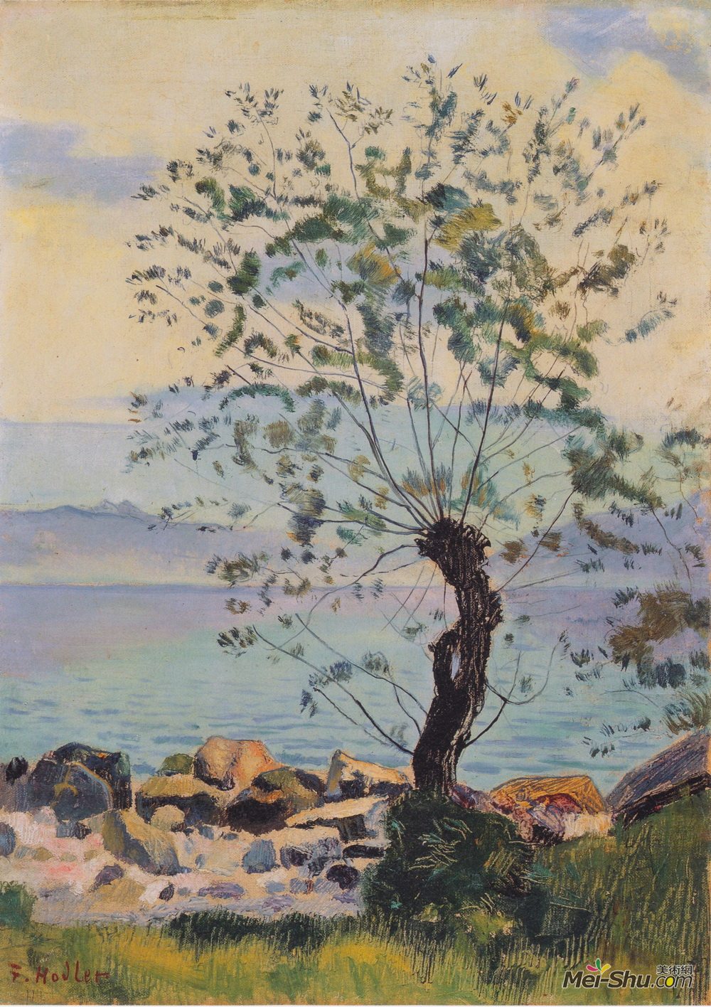 费迪南德·霍德勒(Ferdinand Hodler)高清作品《湖边柳树》