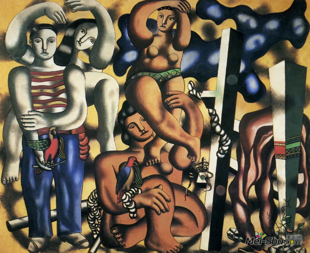 费尔南德·莱热(Fernand Leger)高清作品《两鹦鹉作曲》