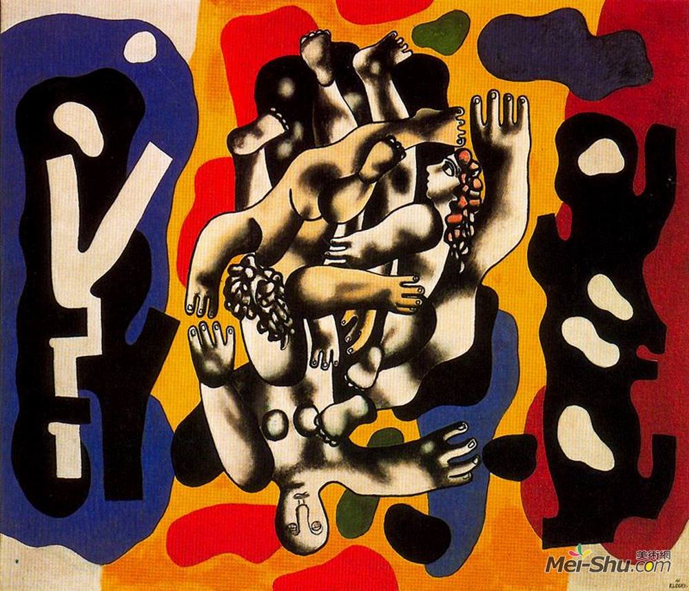 费尔南德·莱热(Fernand Leger)高清作品《黄色背景潜水员》