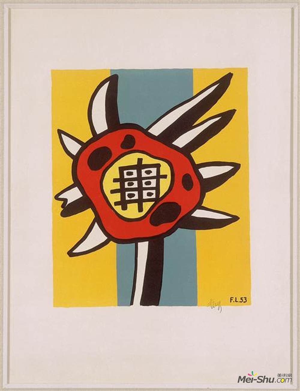 费尔南德·莱热(Fernand Leger)高清作品《黄色背景向日葵》