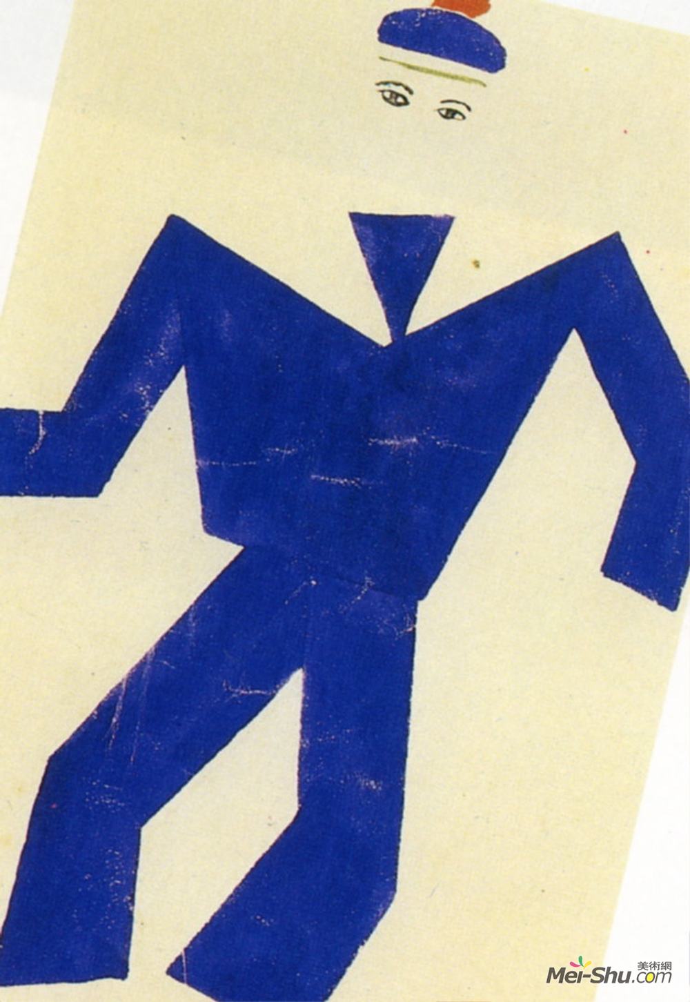 费尔南德·莱热(Fernand Leger)高清作品《溜冰场海洋蓝与红的服装画》