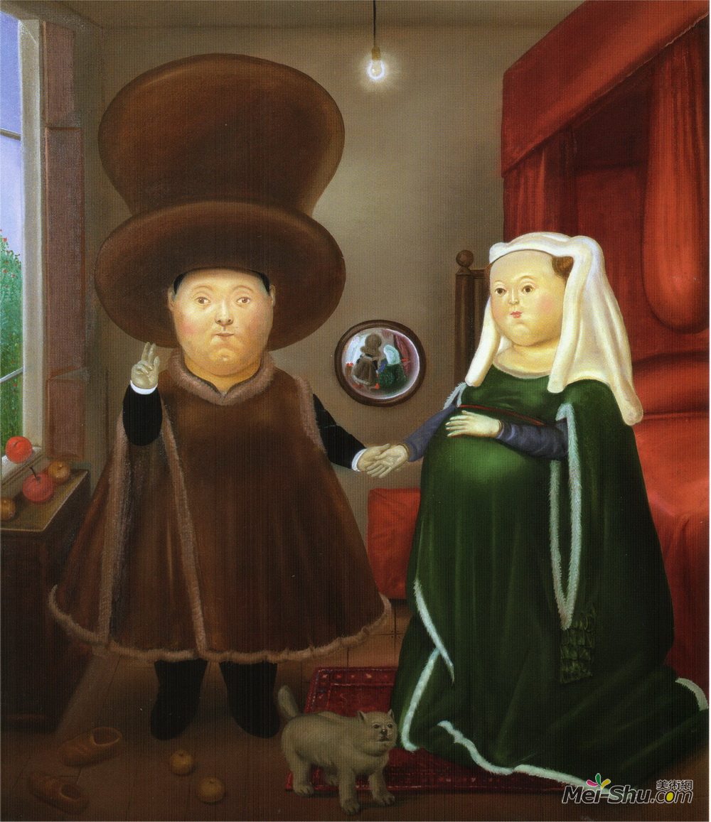 费尔南多·博特罗(Fernando Botero)高清作品《After the Arnolfini Van Eyck (2)》