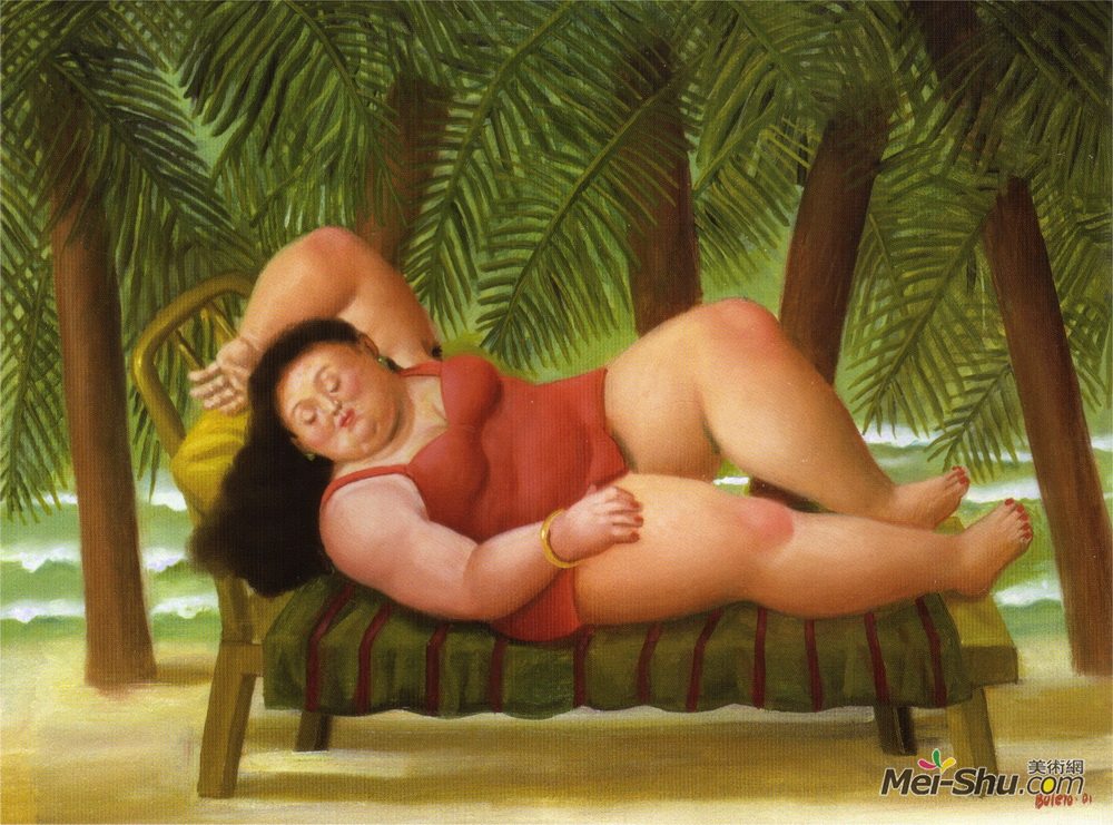 费尔南多·博特罗(Fernando Botero)高清作品《海滩上的沐浴者》