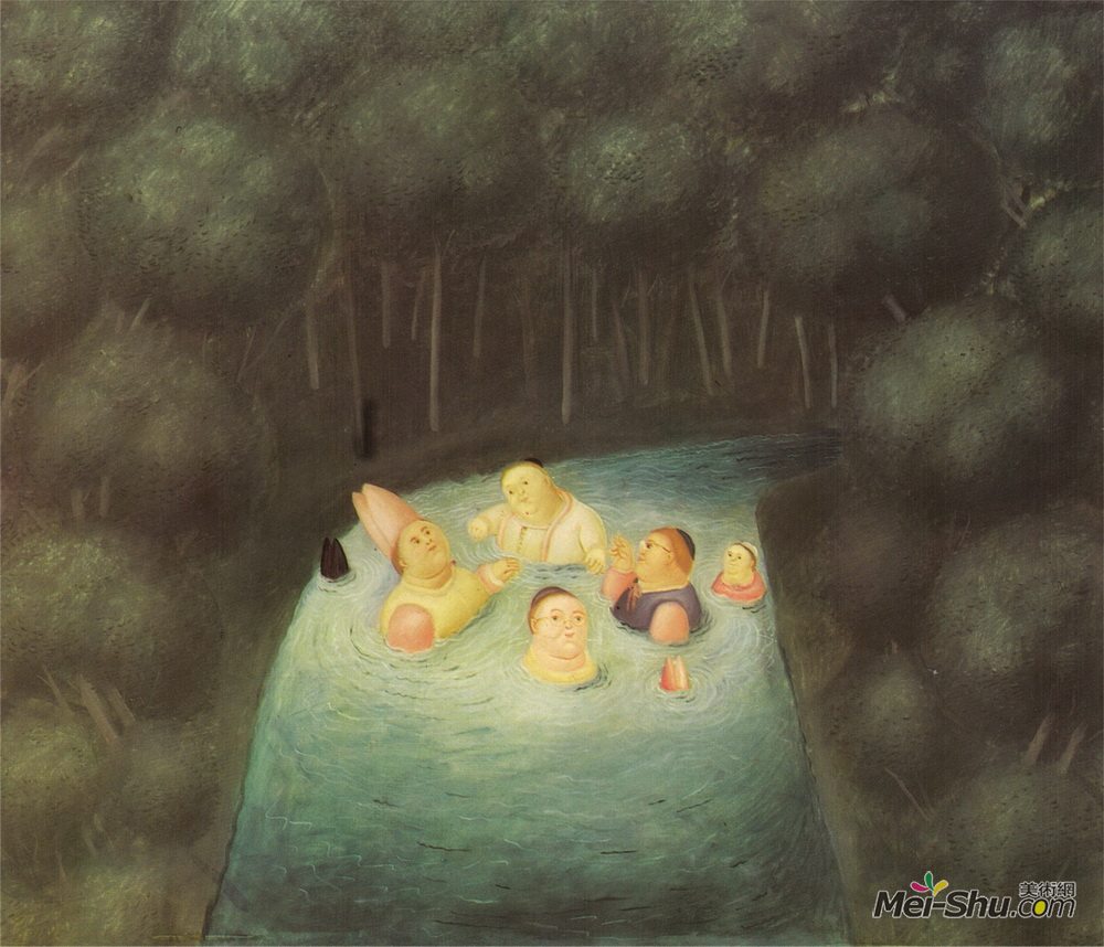 费尔南多·博特罗(Fernando Botero)高清作品《河里沐浴的主教》