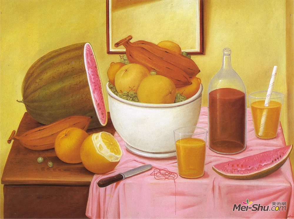 费尔南多·博特罗(Fernando Botero)高清作品《Still Life with Orangeade》