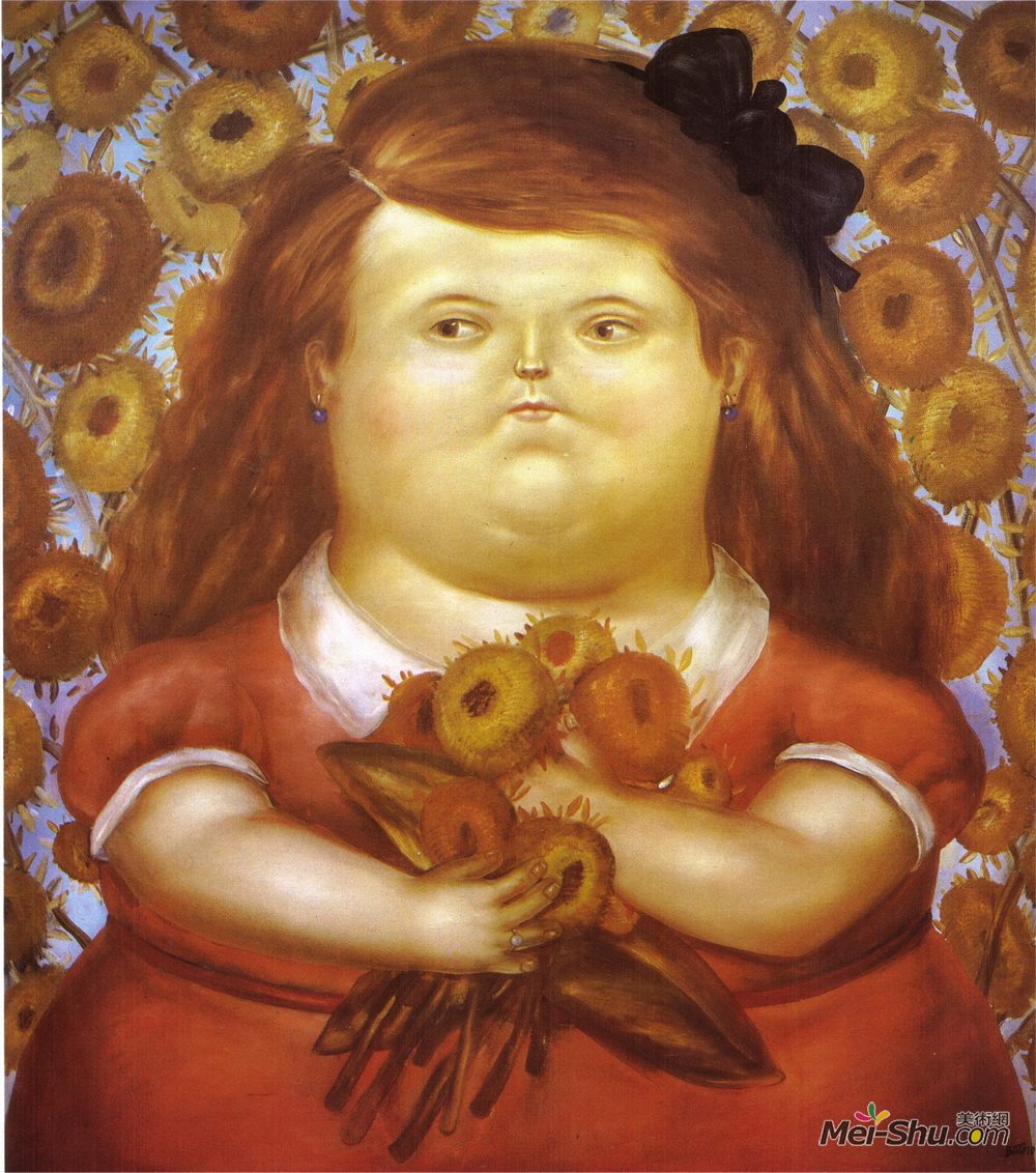 费尔南多·博特罗(Fernando Botero)高清作品《有花的妇女》