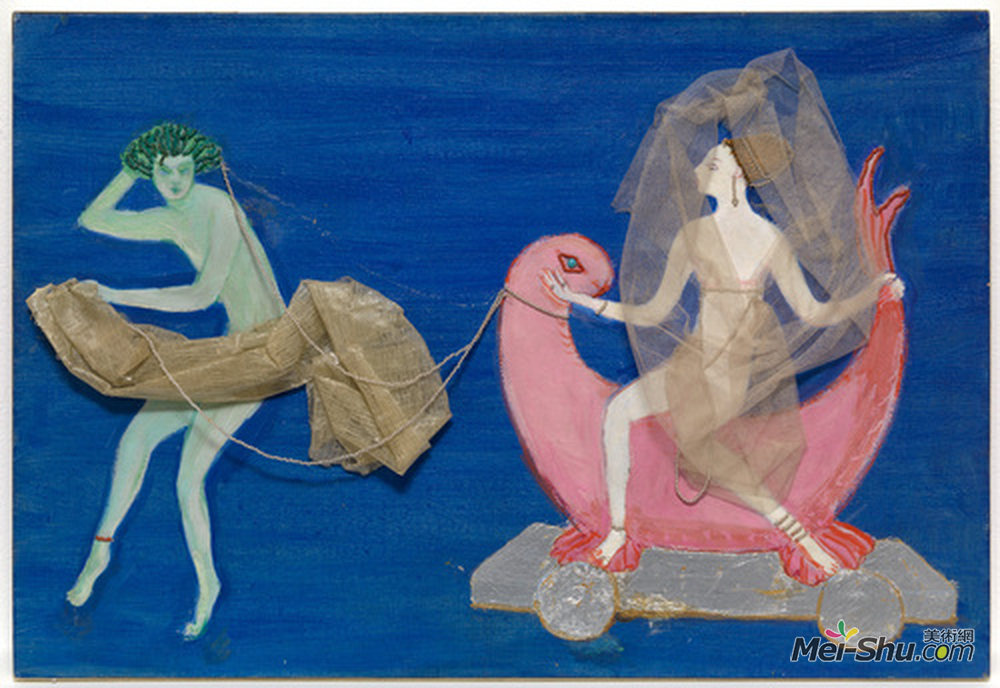 弗洛琳·史提海莫(Florine Stettheimer)高清作品《服装设计（阿芙罗狄蒂在海豚…）为艺术家和3》