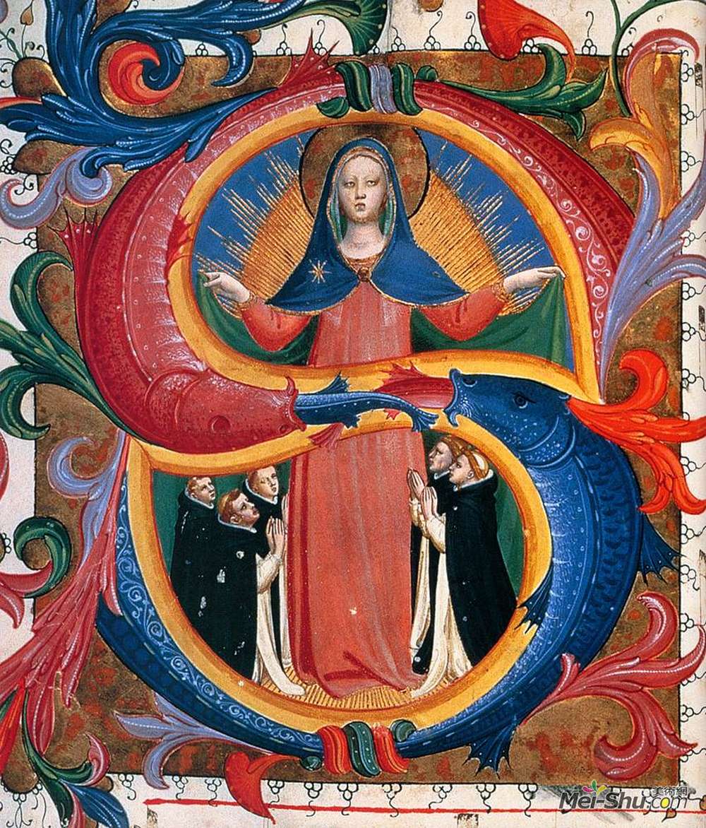 弗拉·安吉利科(Fra Angelico)高清作品《慈悲的麦当娜与跪着的修士》