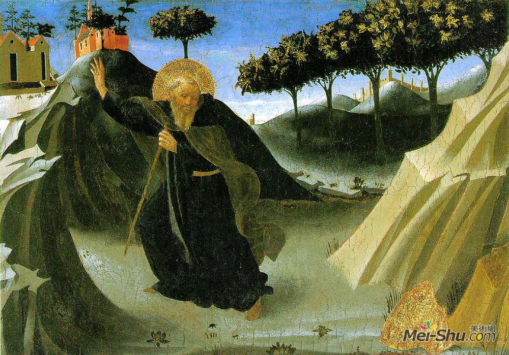 弗拉·安吉利科(Fra Angelico)高清作品《圣安东尼：被一块金子诱惑的修道院院长》