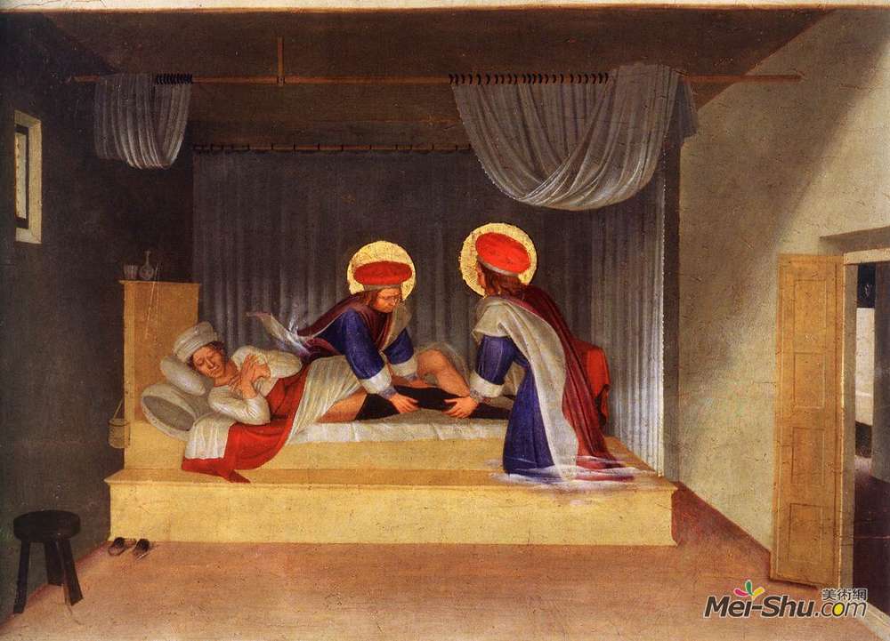 弗拉·安吉利科(Fra Angelico)高清作品《由圣科斯马斯和圣达米安治疗的查士丁尼》