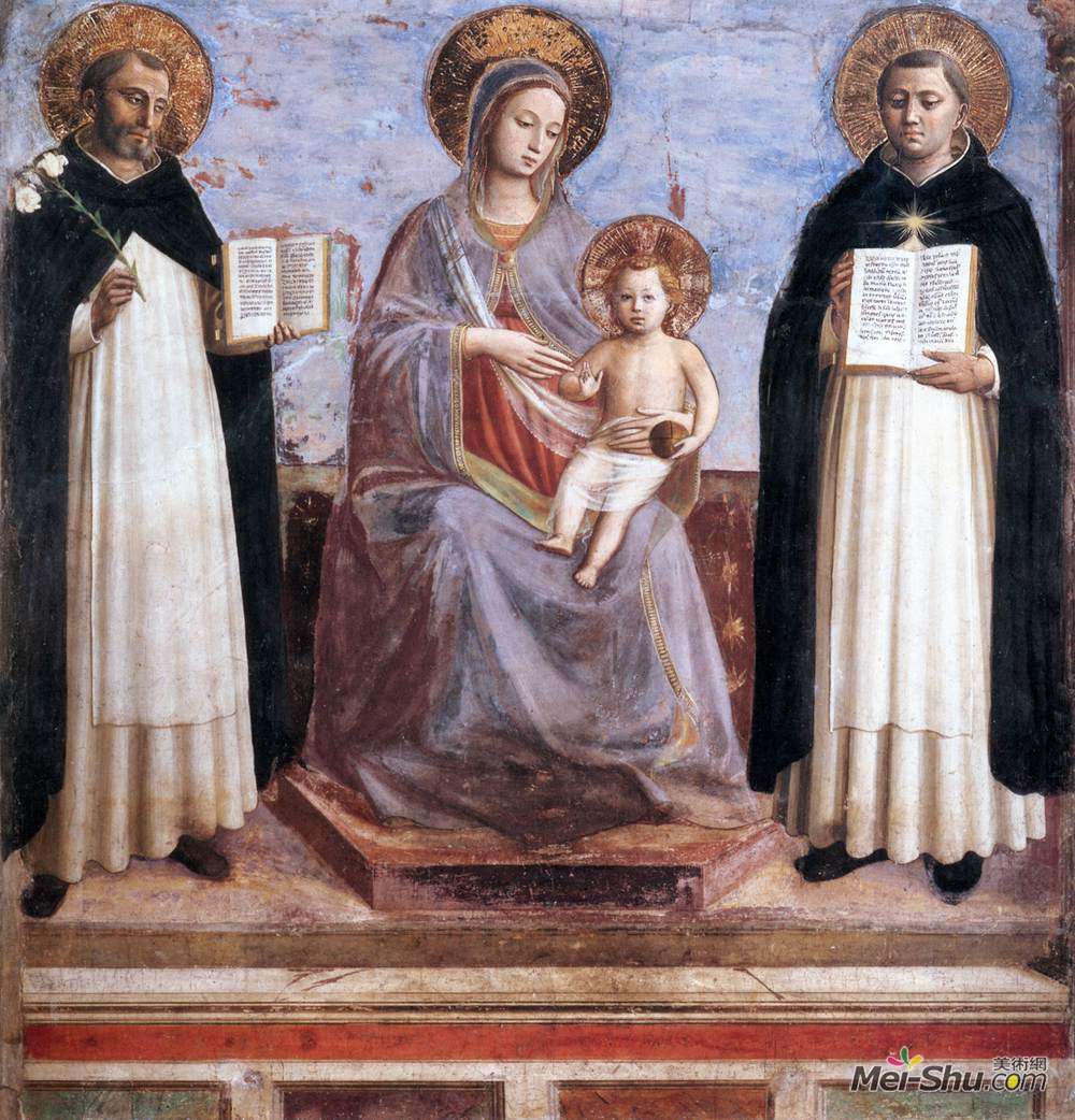 弗拉·安吉利科(Fra Angelico)高清作品《Virgin and Child with Sts. Dominic and Thomas Aquinas》