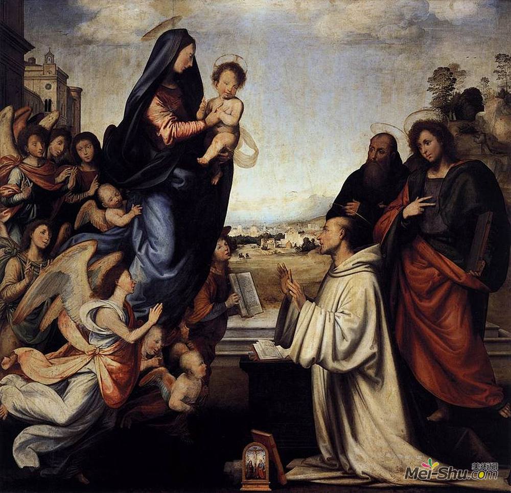 弗拉·巴尔托洛梅奥(Fra Bartolomeo)高清作品《Vision of St Bernard with Sts Benedict and John the Evangeli》