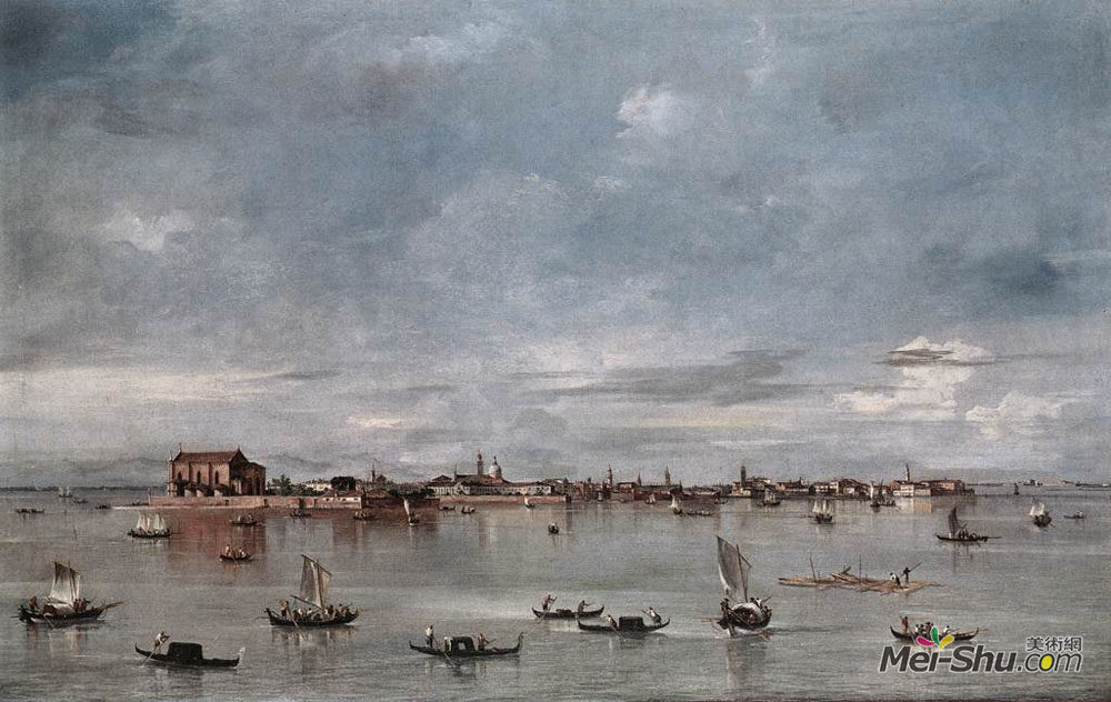 弗朗西斯科·格拉蒂(Francesco Guardi)高清作品《San Cristoforo, San Michele and Murano, Seen from the Fondam》